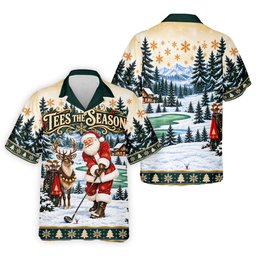 Tees The Season Santa Christmas Golf Shirt, Mens Golf Apparel, Golf Gifts For Men
