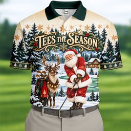 Tees The Season Santa Christmas Golf Shirt, Mens Golf Apparel, Golf Gifts For Men