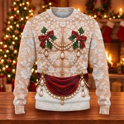 White Lace Pearls Ugly Christmas Sweater, Christmas Party Outfit, Funny Xmas Gift