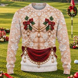White Lace Pearls Ugly Christmas Sweater, Christmas Party Outfit, Funny Xmas Gift