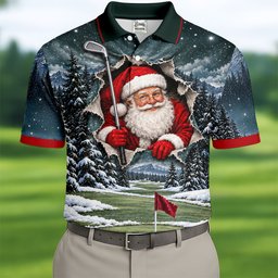 Santa Peeking Golf Green Christmas Golf Shirt, Golf Polo For Men, Mens Golf Polo
