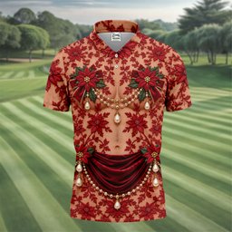 Red Poinsettia Lace Pearls Christmas Golf Shirt, Golf Polo For Men, Mens Golf Polo