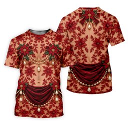 Red Poinsettia Lace Pearls Christmas Golf Shirt, Golf Polo For Men, Mens Golf Polo
