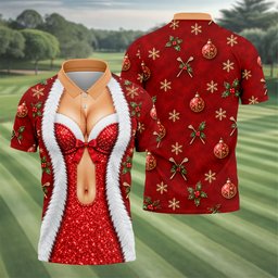 Red Sequin Fur Corset Christmas Golf Shirt, Golf Shirts For Men, Mens Golf Shirts