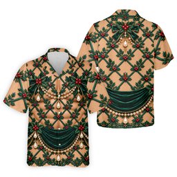 Green Holly Pearls Christmas Golf Shirt, Funny Mens Golf Shirts, Mens Golf Clothing