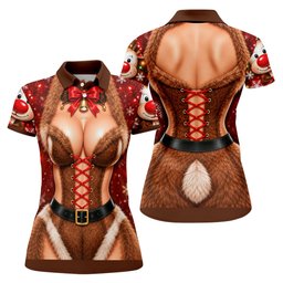 Reindeer Fur Corset Christmas Golf Shirt, Golf Gifts For Women, Womens Golf Apparel