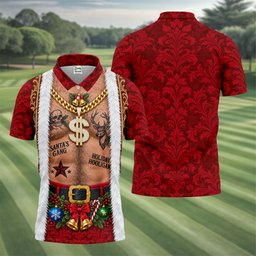Santa's Gang Hairy Chest Christmas Golf Shirt, Mens Golf Apparel, Golf Gifts For Men