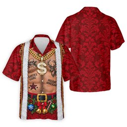 Santa's Gang Hairy Chest Christmas Golf Shirt, Mens Golf Apparel, Golf Gifts For Men