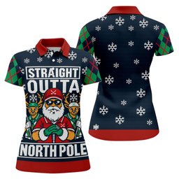 Straight Outta North Pole Christmas Golf Shirt, Womens Golf Tops, Ladies Golf Apparel