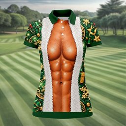 Green Fur Muscle Santa Christmas Golf Shirt, Womens Golf Shirts, Womens Golf Tops