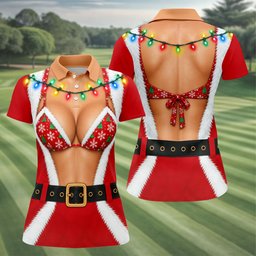 Santa Coat Bikini Lights Christmas Golf Shirt, Ladies Golf Tops, Womens Golf Apparel