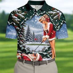 Pin Up Santa Girl Golfer Christmas Golf Shirt, Mens Golf Clothing, Mens Golf Shirts