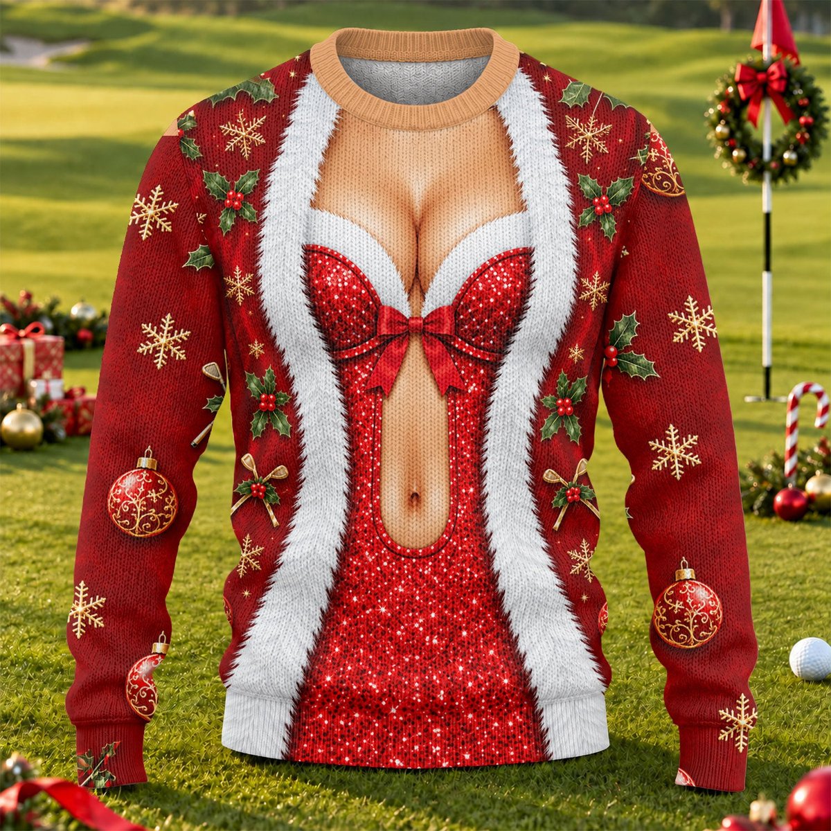 Red Sequin Corset Ugly Christmas Sweater, Funny Christmas Outfit, Golf Lover Gifts