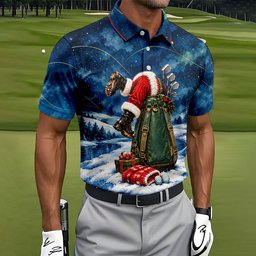Blue Santa Diving Golf Bag Christmas Golf Shirt, Mens Golf Apparel, Mens Golf Shirts