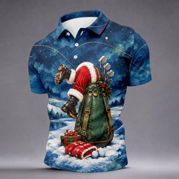 Blue Santa Diving Golf Bag Christmas Golf Shirt, Mens Golf Apparel, Mens Golf Shirts