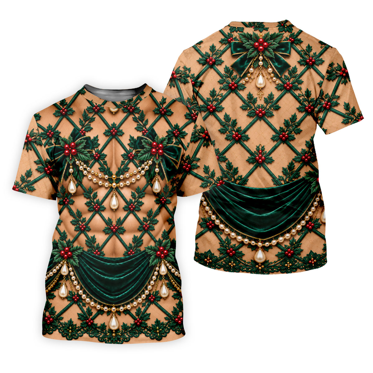 Green Holly Pearls Christmas Golf Shirt, Golf Gifts For Women, Womens Golf Clothing