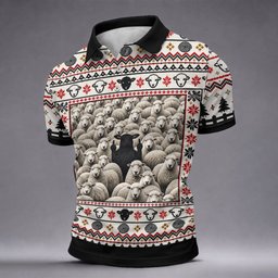 Black Sheep Fair Isle Christmas Golf Shirt, Mens Golf Polo, Mens Holiday Golf Shirts