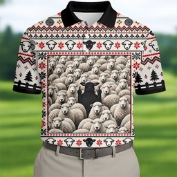 Black Sheep Fair Isle Christmas Golf Shirt, Mens Golf Polo, Mens Holiday Golf Shirts