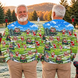 Santa Golf Course Pattern Ugly Christmas Sweater, Funny Xmas Gift, Ugly Sweater Party