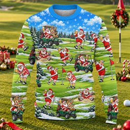 Santa Golf Course Pattern Ugly Christmas Sweater, Funny Xmas Gift, Ugly Sweater Party