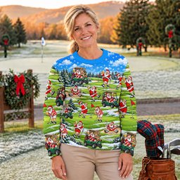 Santa Golf Course Pattern Ugly Christmas Sweater, Funny Xmas Gift, Ugly Sweater Party