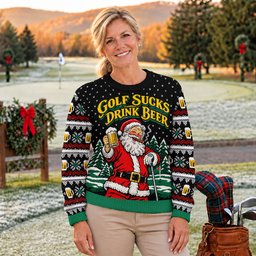 Golf Sucks Drink Beer Santa Ugly Christmas Sweater, Golf Lover Gifts, Funny Xmas Gift