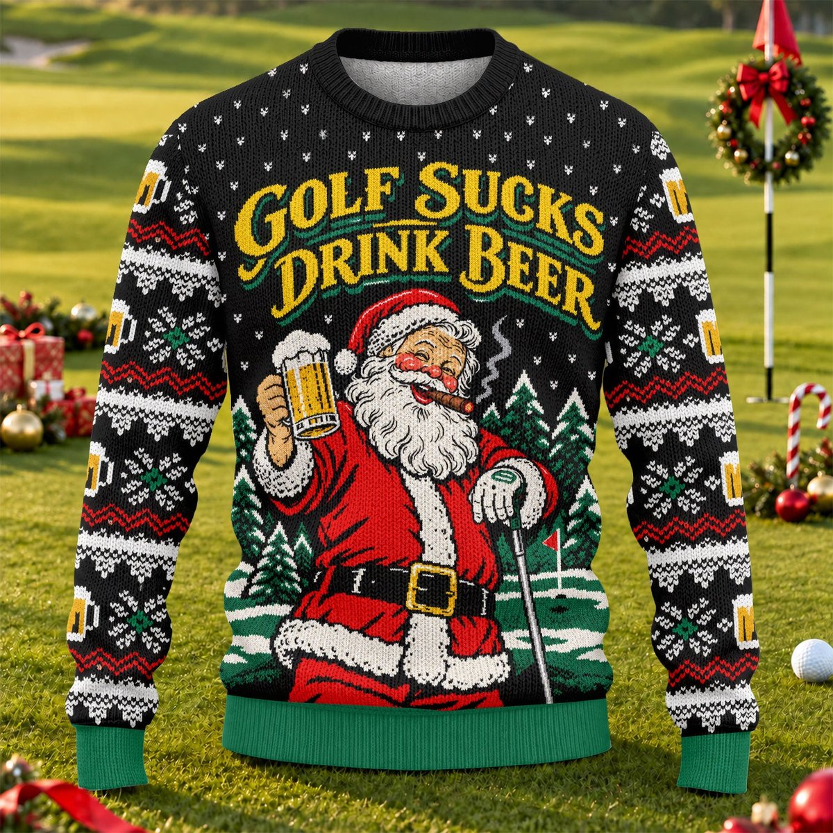 Golf Sucks Drink Beer Santa Ugly Christmas Sweater, Golf Lover Gifts, Funny Xmas Gift