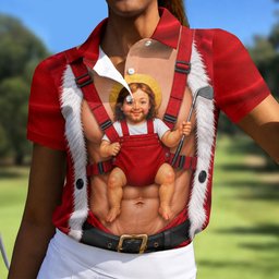 Santa Abs Baby Carrier Christmas Golf Shirt, Golf Shirts For Women, Womens Golf Tops