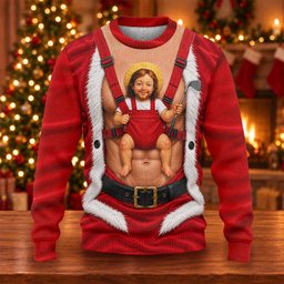 Santa Abs Baby Carrier Ugly Christmas Sweater, Funny Holiday Sweater, Funny Xmas Gift