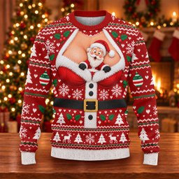 Santa Peeking Busty Knit Ugly Christmas Sweater, Christmas Gifts, Ugly Sweater Party