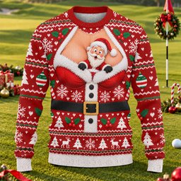 Santa Peeking Busty Knit Ugly Christmas Sweater, Christmas Gifts, Ugly Sweater Party