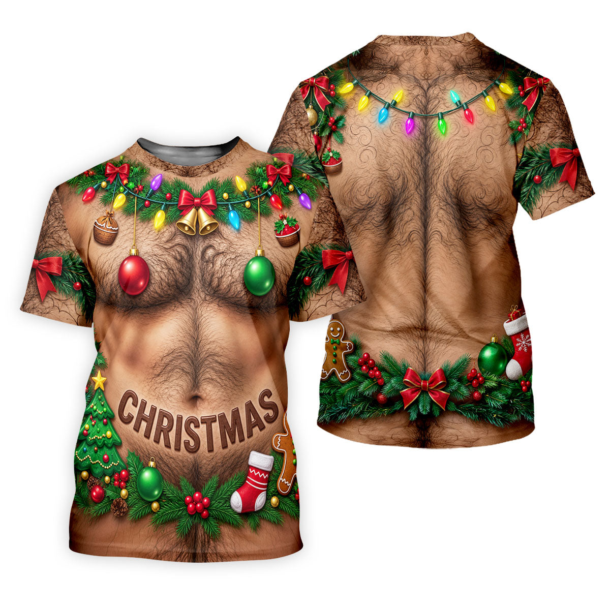Hairy Chest Ornaments Christmas Golf Shirt, Golf Shirts For Men, Golf Gifts For Men