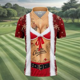 Merry Bikini Tattoo Santa Christmas Golf Shirt, Mens Golf Shirts, Mens Golf Apparel