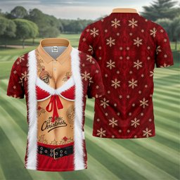 Merry Bikini Tattoo Santa Christmas Golf Shirt, Mens Golf Shirts, Mens Golf Apparel