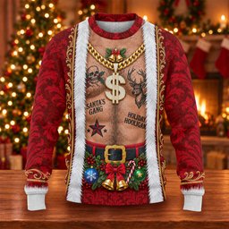 Santa's Gang Hairy Chest Ugly Christmas Sweater, Ugly Sweater Party, Golf Lover Gifts