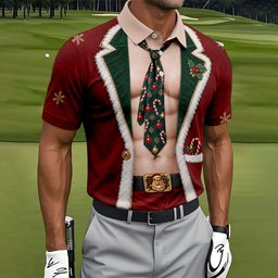 Santa Suit Tie Six Pack Christmas Golf Shirt, Golf Shirts For Men, Mens Golf Shirts