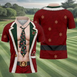 Santa Suit Tie Six Pack Christmas Golf Shirt, Golf Shirts For Men, Mens Golf Shirts