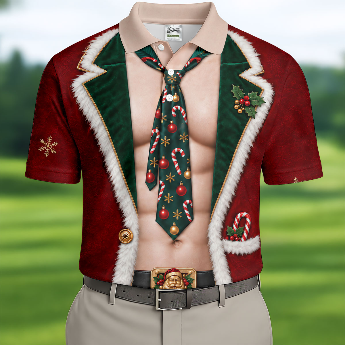 Santa Suit Tie Six Pack Christmas Golf Shirt, Golf Shirts For Men, Mens Golf Shirts