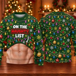 On The Naughty List Abs Ugly Christmas Sweater, Golf Lover Gifts, Funny Xmas Gift