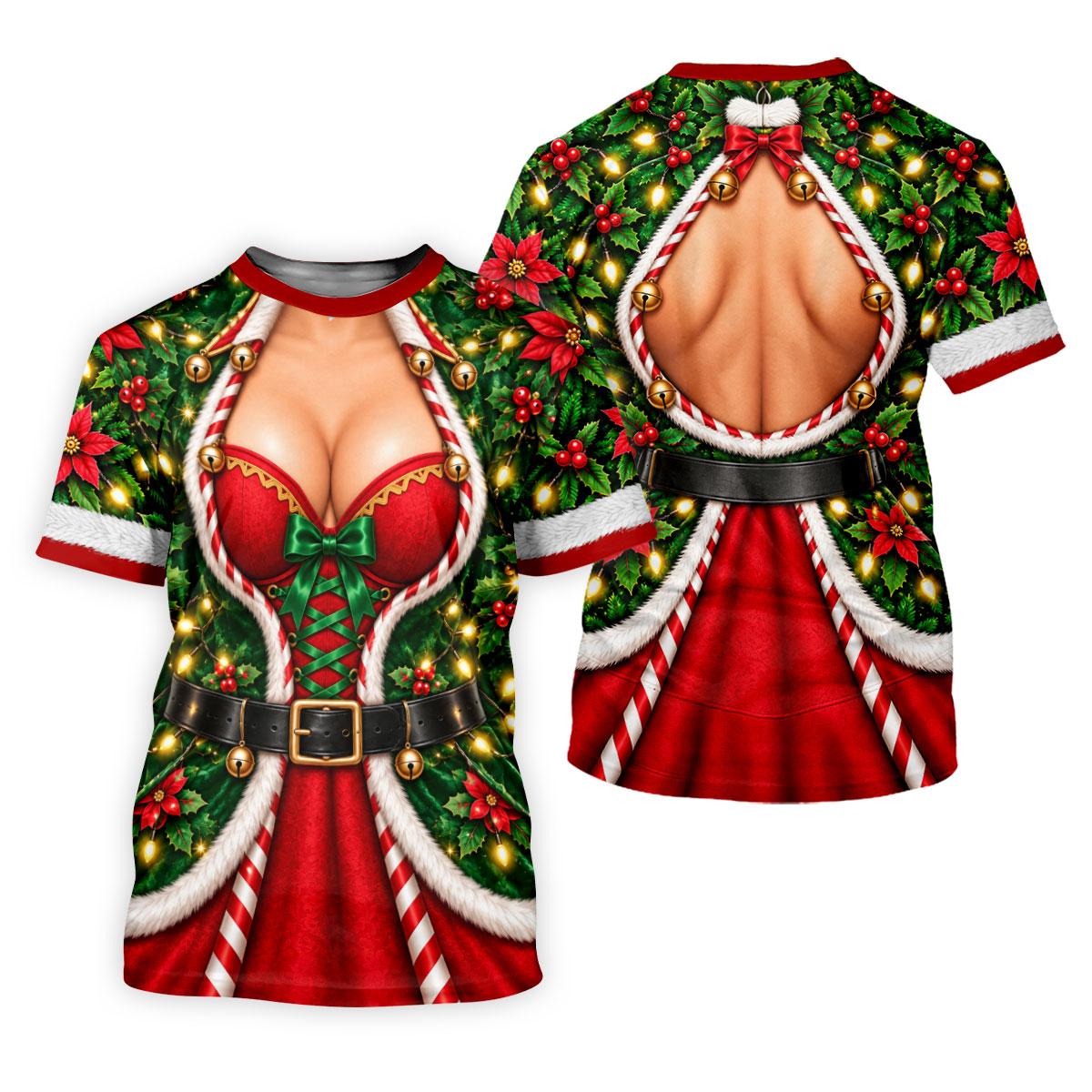 Holly Corset Busty Dress Christmas Golf Shirt, Ladies Golf Shirts, Womens Golf Shirts