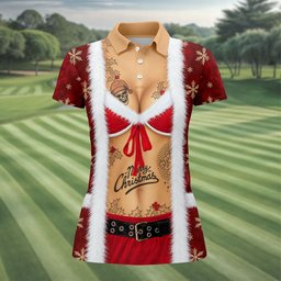 Merry Bikini Tattoo Santa Christmas Golf Shirt, Womens Golf Apparel, Ladies Golf Tops
