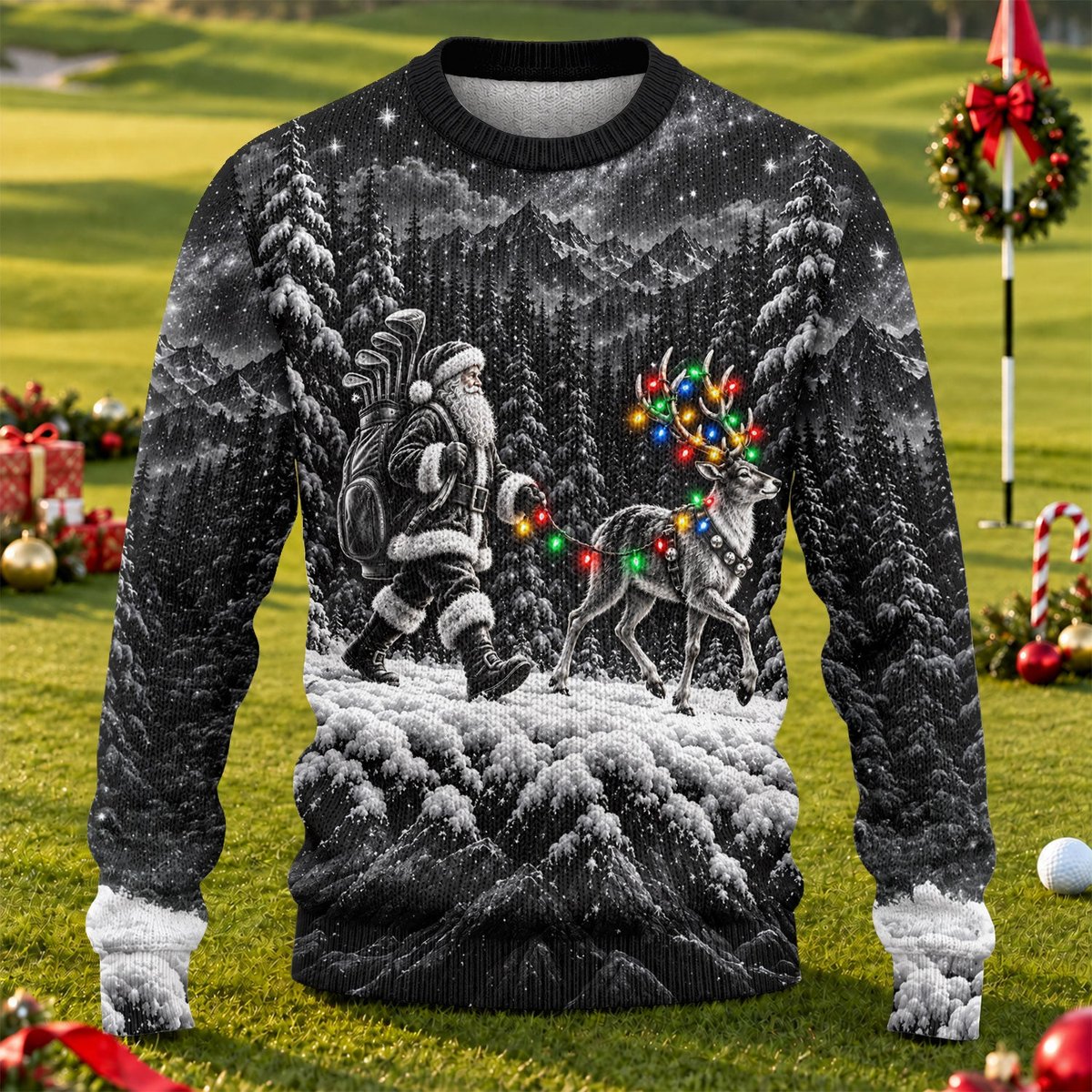 Santa Reindeer Lights Ugly Christmas Sweater, Funny Xmas Gift, Funny Christmas Outfit