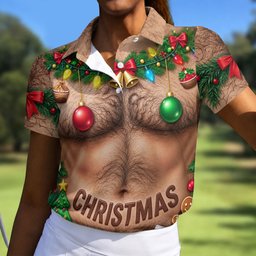 Hairy Chest Ornaments Christmas Golf Shirt, Ladies Golf Apparel, Womens Golf Clothing