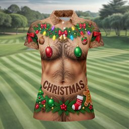 Hairy Chest Ornaments Christmas Golf Shirt, Ladies Golf Apparel, Womens Golf Clothing