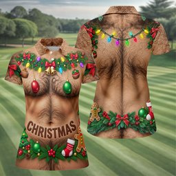 Hairy Chest Ornaments Christmas Golf Shirt, Ladies Golf Apparel, Womens Golf Clothing