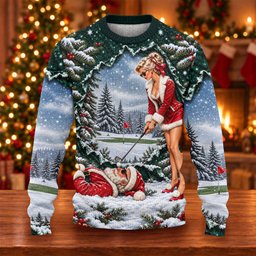 Pin Up Santa Girl Golfer Ugly Christmas Sweater, Christmas Golf Gift, Christmas Gifts