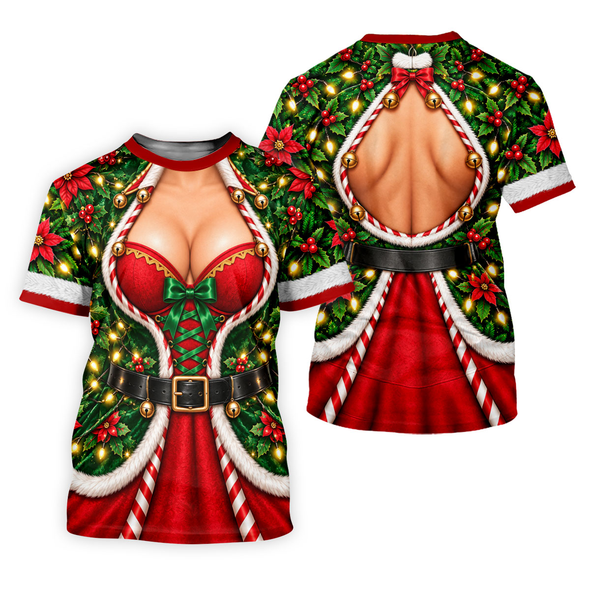 Holly Corset Busty Dress Christmas Golf Shirt, Golf Gifts For Men, Mens Golf Clothing