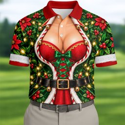 Holly Corset Busty Dress Christmas Golf Shirt, Golf Gifts For Men, Mens Golf Clothing