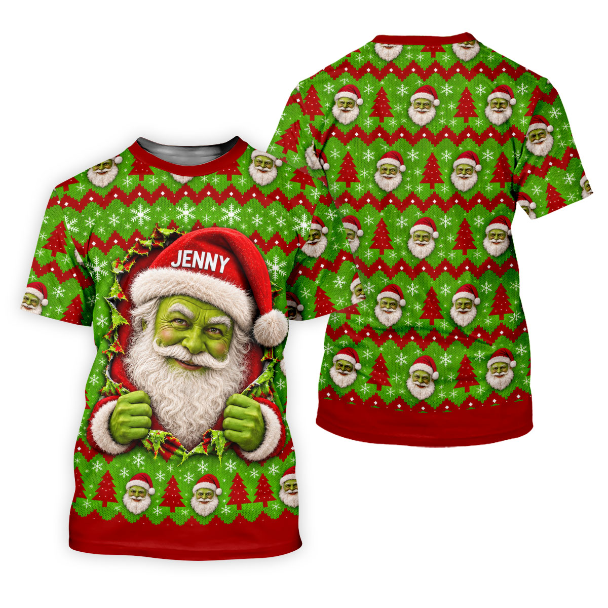 Custom Name Green Santa Christmas Golf Shirt, Ladies Golf Shirts, Womens Golf Apparel