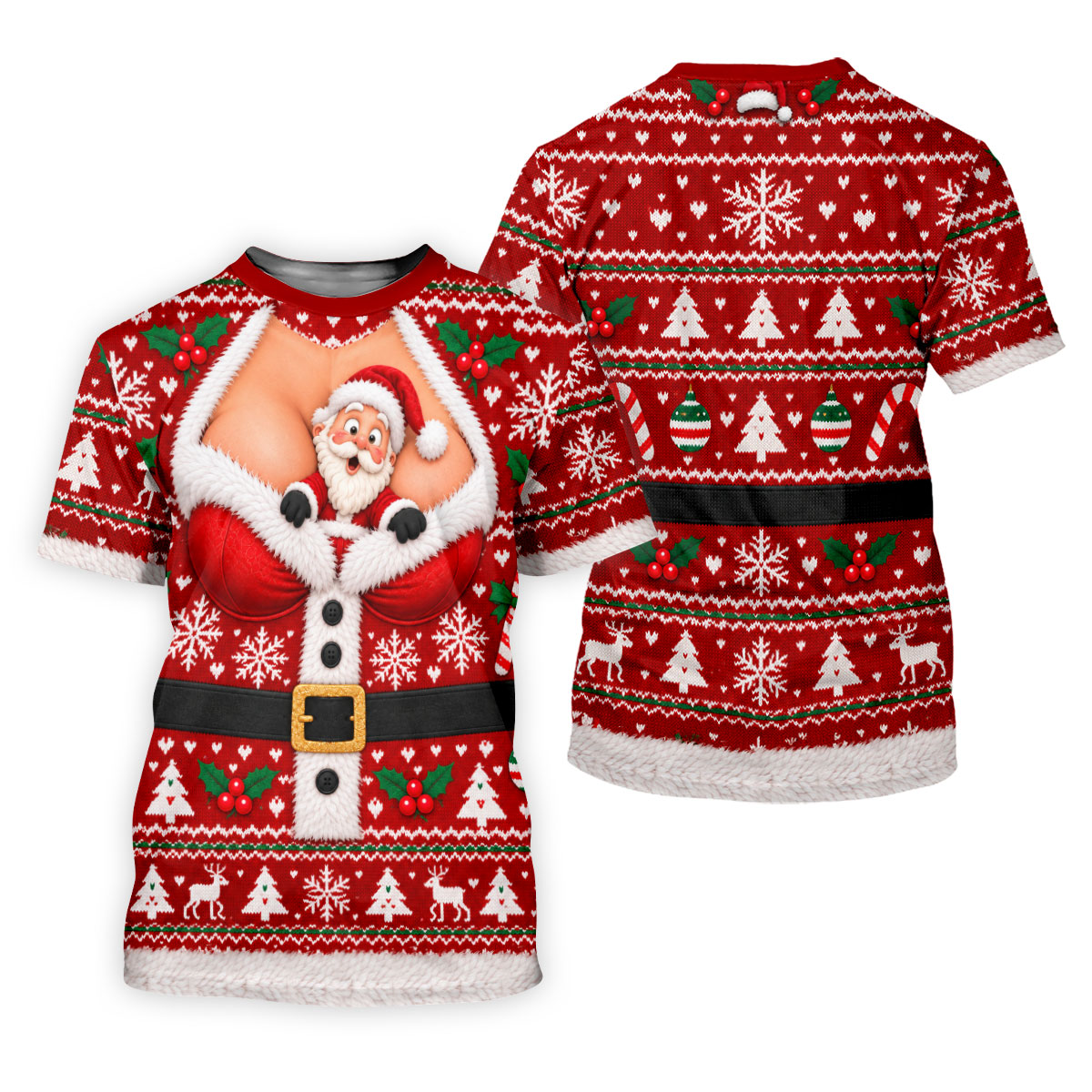 Santa Peeking Busty Knit Christmas Golf Shirt, Ladies Golf Tops, Golf Gifts For Women